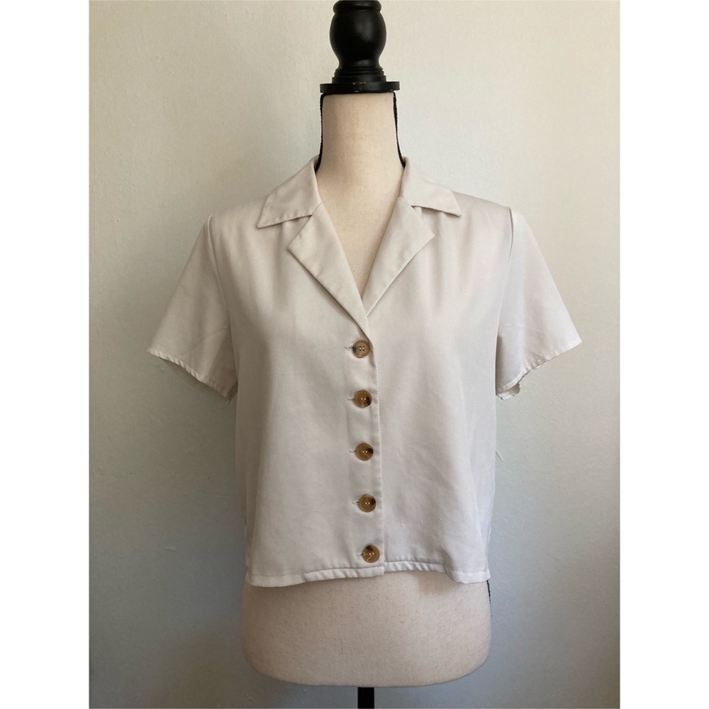 Lottie Moss Off White Button Down Short Sleeve Shirt - Large, Crop top, PacSun